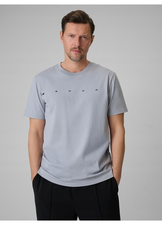 Férfi póló, 4F, szürke, pamut, regular, mintás