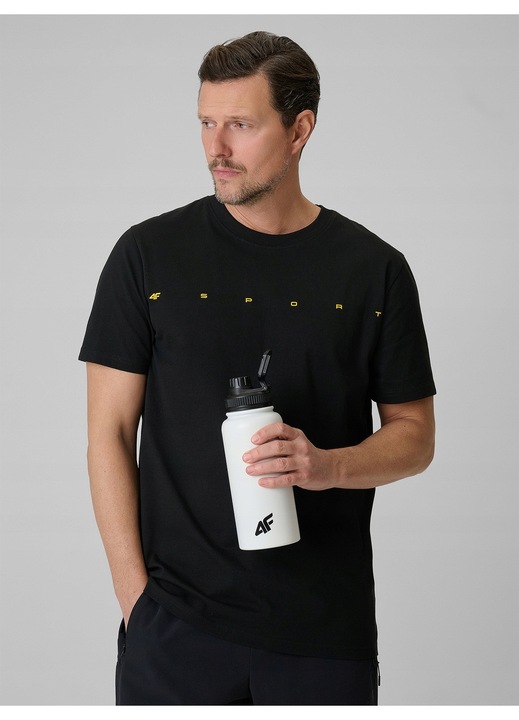 Férfi póló 4F fekete, regular, pamut, nyomott mintával