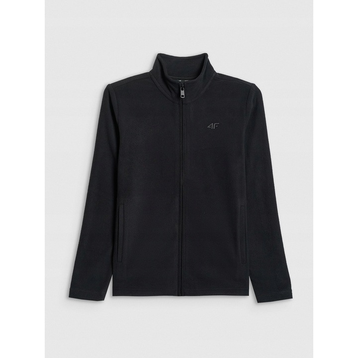 4F gyermek pulóver, fekete, polár, 4FWarm technológia, védőgallér, praktikus zsebek