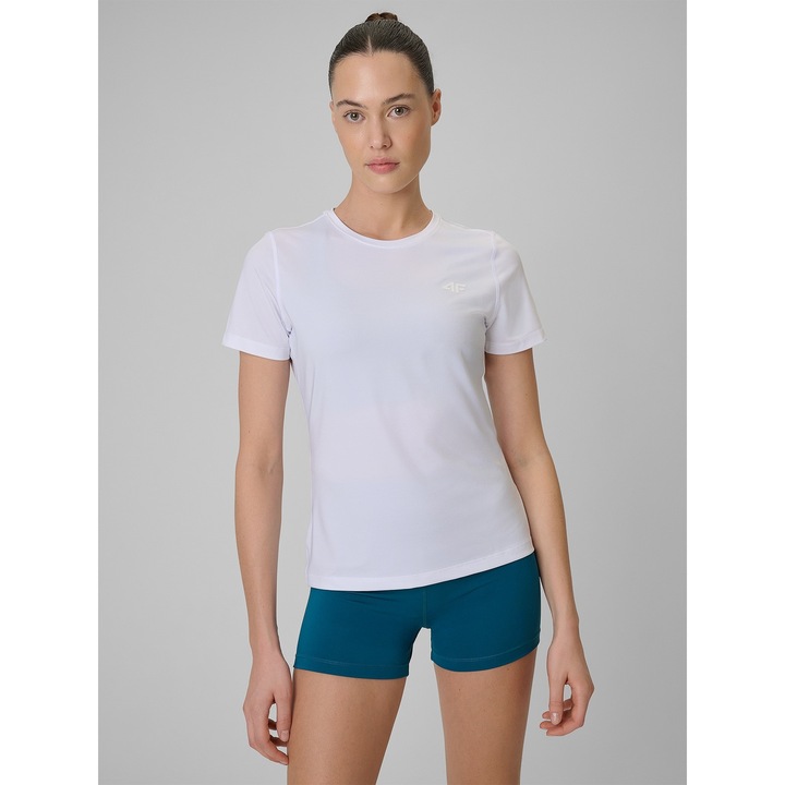 Női sportpóló, 4F, fehér, gyorsan száradó, normál szabás