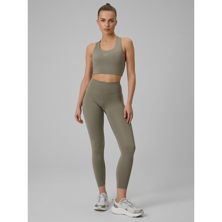 Női sportnadrág, 4F, edző leggings, gyorsan száradó, khaki, slim fit, magas derék