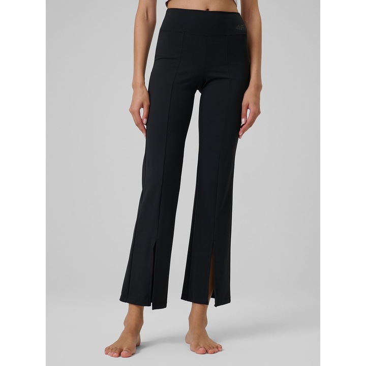 4F női sport leggings, fekete, gyorsan száradó, magas derék, trapéz szár