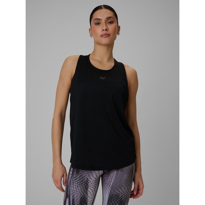 Női sportpóló 4F, fekete, gyorsan száradó, 4F Dry technológia