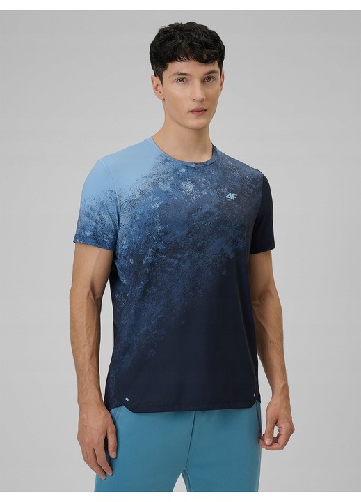 Férfi 4F póló, kék, gyorsan száradó, nyomott mintás