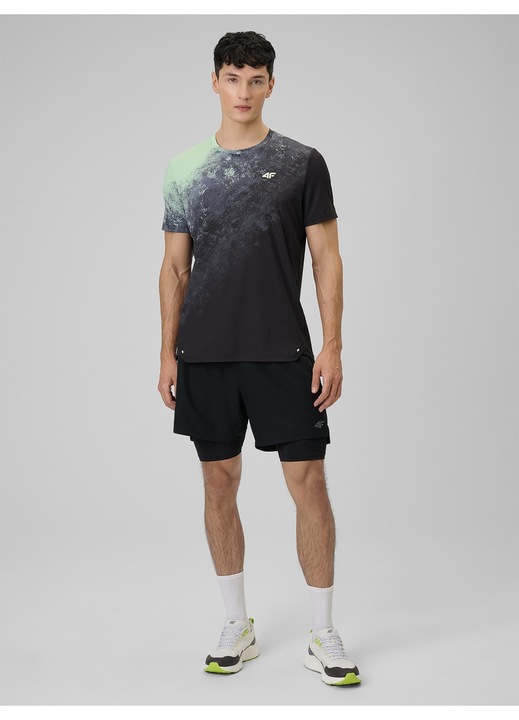 Férfi póló 4F zöld, regular, gyorsan száradó, mintás, M INTL