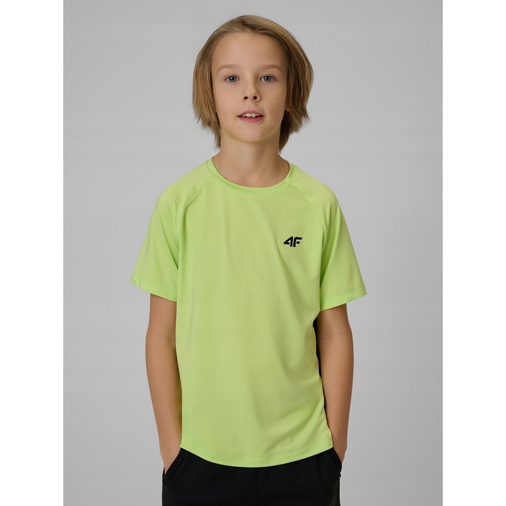 Спортна тениска за момчета 4F, зелена, бързосъхнеща, дишаща материя