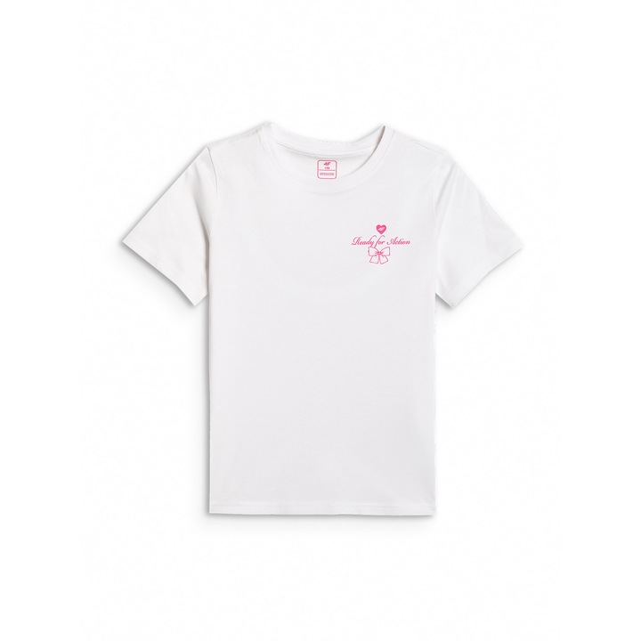 Tricou copii, 4F, alb, bumbac, cu imprimeu, pentru fete