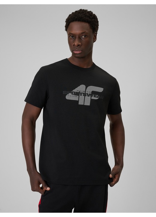 Férfi póló, 4F, fekete, pamut, normál, kényelmes, S INTL