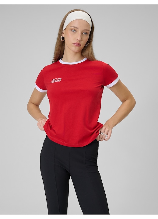 Дамска тениска, 4F, памук, бял/червен