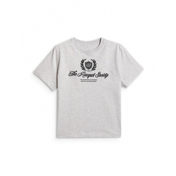 Tricou sport dama 4F, boxy, imprimeu, alb, bumbac, XS INTL