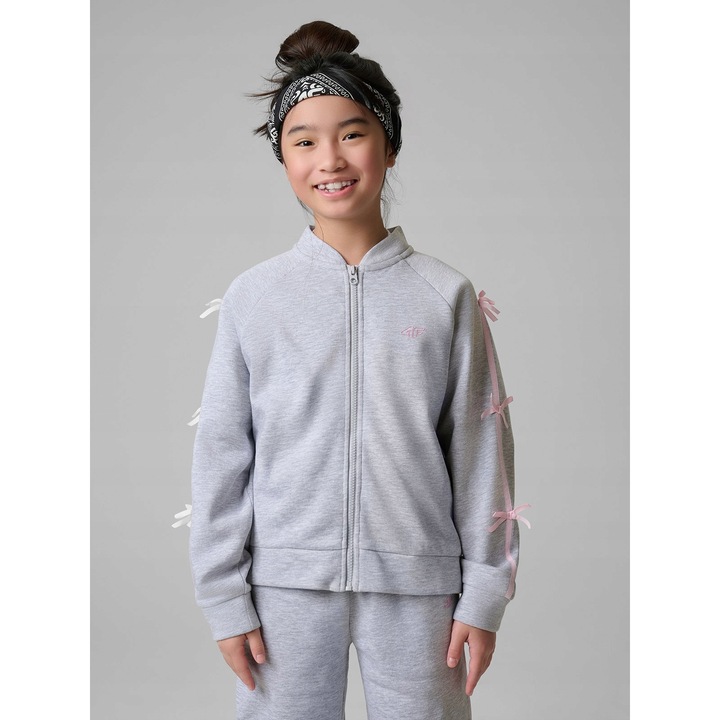 Gyerek sport pulóver, 4F, szürke, pamut, laza szabás, 134-140 CM