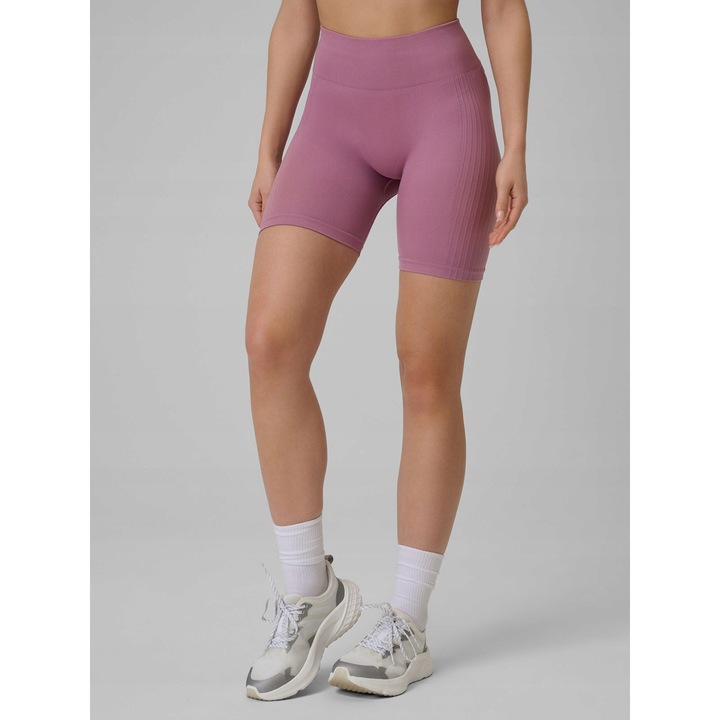 4F női sportnadrág, kerékpáros, magas derék, rózsaszín, varrás nélküli