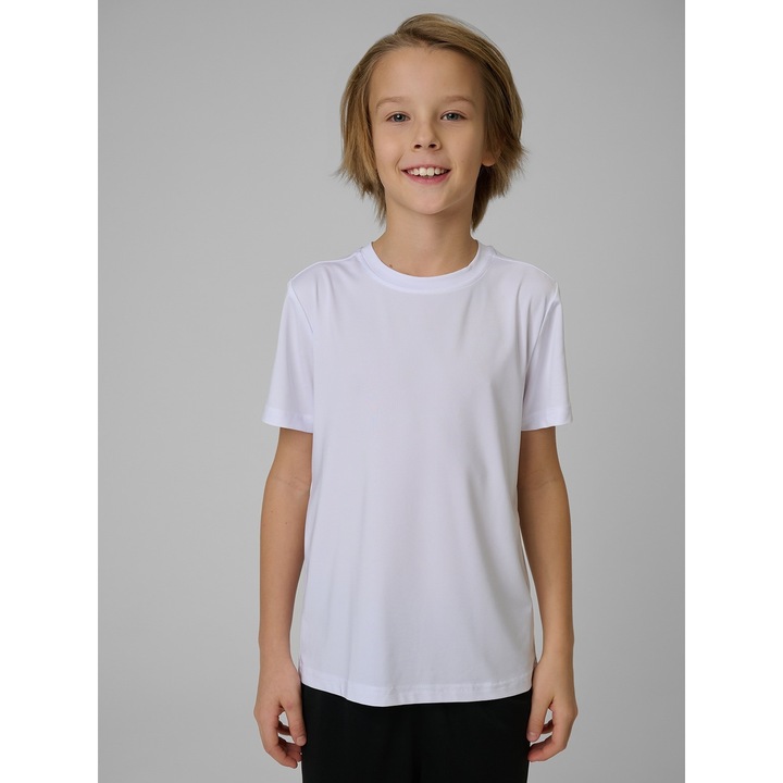 Спортна тениска 4F, за момчета, бяла, бързосъхнеща, редовна кройка