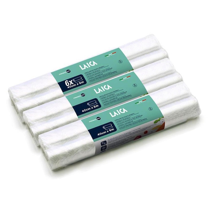 Role pentru vidat alimente, 40 x 600 cm, Laica VT3515, 6 role, fara BPA