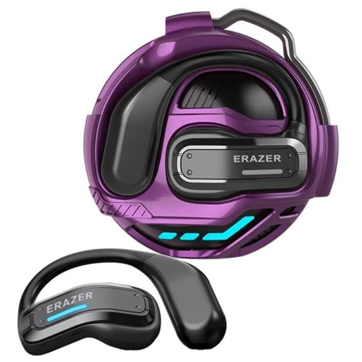 Lenovo erazer x8 bluetooth fülhallgató sztereo, v5.4, tws, fülre akasztható, zajszűrő, mikrofon + töltőtok, lila