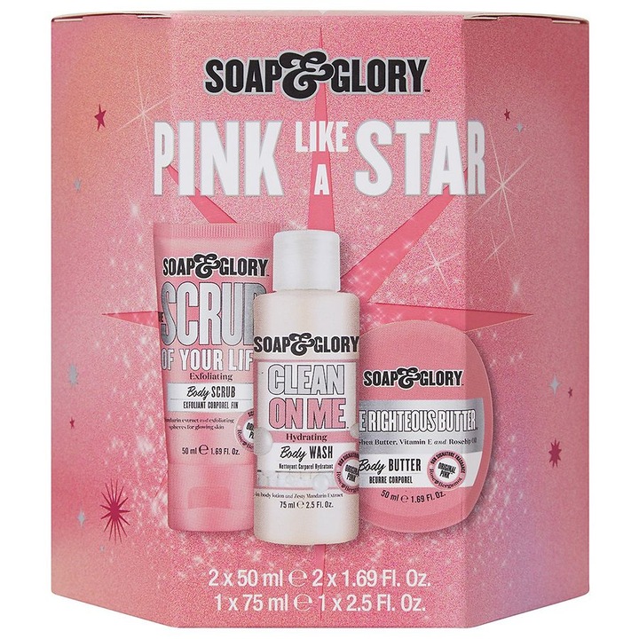 Set ingrijire corp, Soap & Glory, Pink Like A Star, exofliant/gel de dus/unt de corp