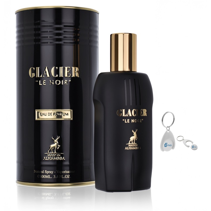 Set Apa de Parfum Glacier Le Noir, Maison Alhambra, Barbati, 100ml cu Breloc Personalizat "PMD"