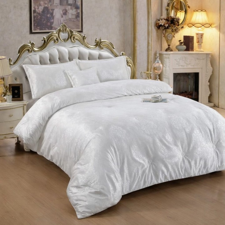 Ágynemű szett, Velúr bársony, Fehér, 200 x 240, 4 részes, Melana töltet, Pamut hátlap, Luxus kényelem