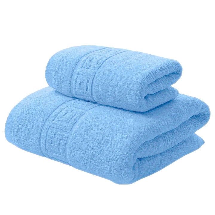 Set 2 Prosoape, 100 % Bumbac, 500 g/m², NufJoy®, 1 Prosop de baie 70x140 cm si 1 Prosop de maini 50x90 cm, super absorbante, rezistente la spalari multiple, Albastru