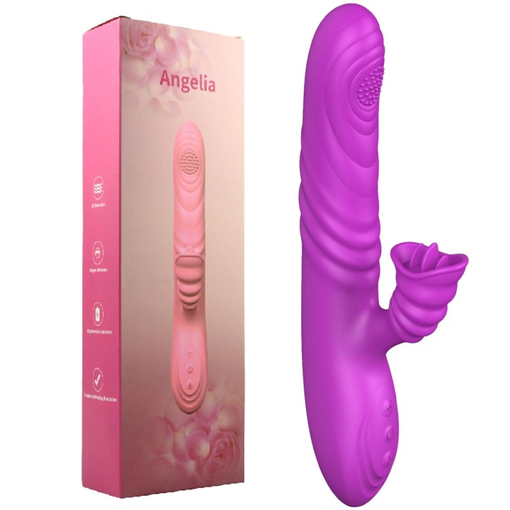 Vibrator iepure Angelina, 3 functii, violet, 21cm
