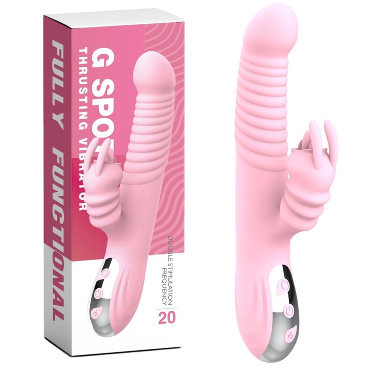 Vibrator rabbit Boss Elisa USB, roz, 23x3,2cm, 20 moduri de vibratie, material siliconic