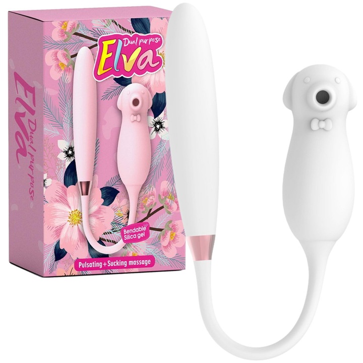 Stimulator multifunctional Elva Dual Purpose, 9 functii de stimulare, 7 functii de vibratie, alb, 12cm x 3,2cm