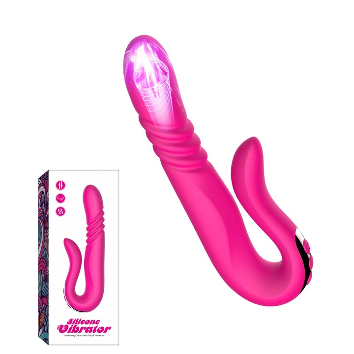 Vibrator multifunctional Deluxe Twirling Vibrating Thruster, roz, 23x7,5x3,5cm, rezistent la apa, incarcare USB