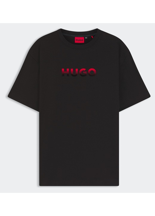 Tricou barbati HUGO RAY, negru, amestec bumbac-modal-elastan, imprimeu logo
