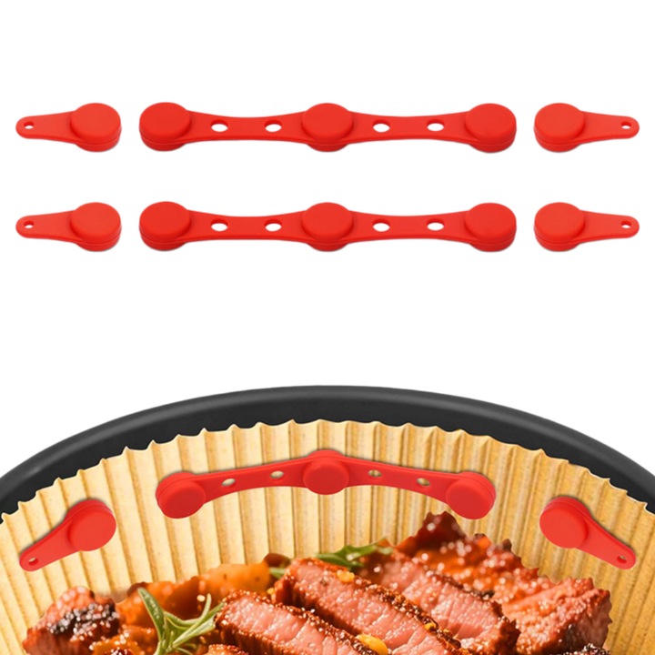 Set 6 cleme magnetice, Mundeir, pentru friteuza cu aer, pentru fixarea hartiei de coacere, silicon rosu