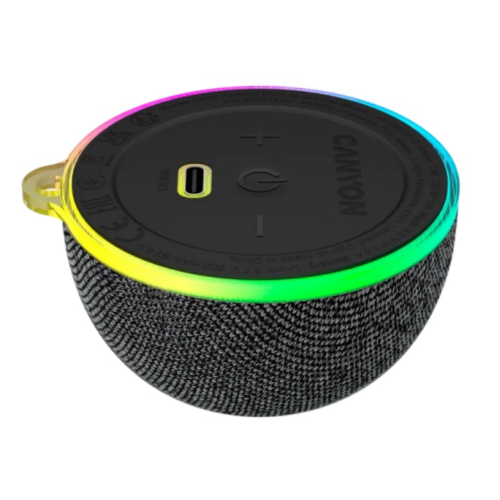 Boxa portabila Canyon CNE-CBTSP13B, iluminare RGB, 5W, Bluetooth 6.0 Negru