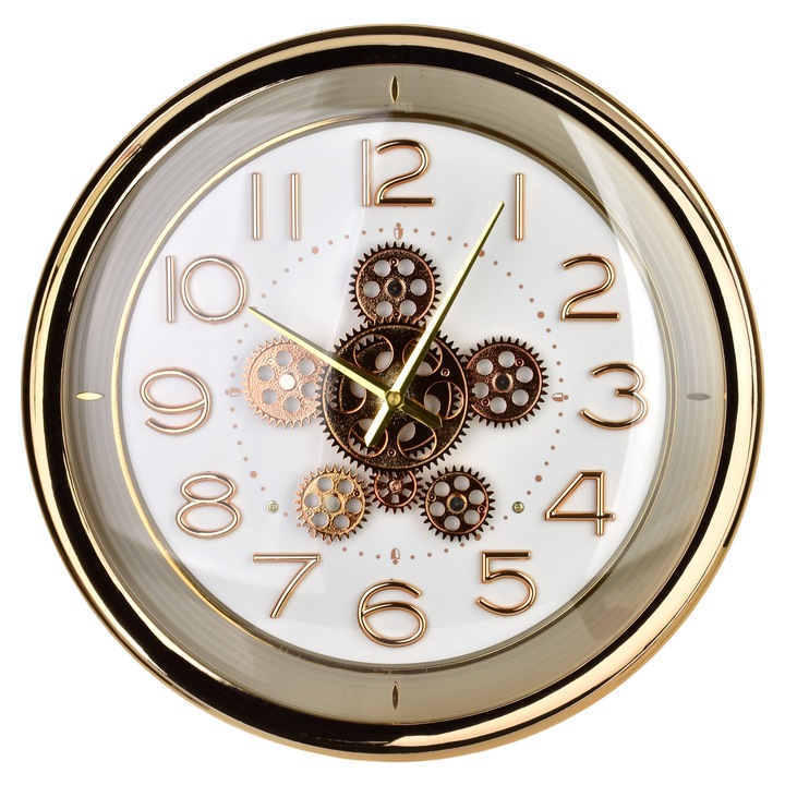 Fali óra, műanyag, Mondex, Ramsey, 42 x 42 x 8 centiméter, barna arany részletekkel, 1 darab