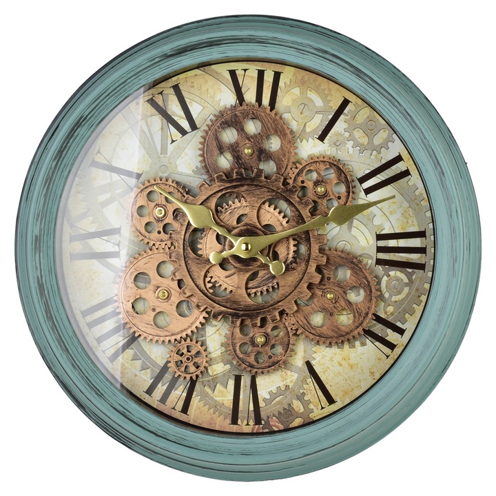 Fali óra, műanyag és üveg, Ramsey, Ramsey, 35 x 35 x 7 centiméter, türkiz és réz, 1 darab