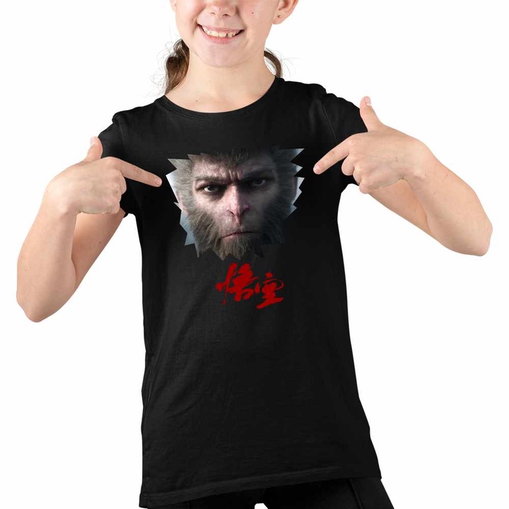 Tricou Copii Fete Wukong Warrior Before Time, Fekete