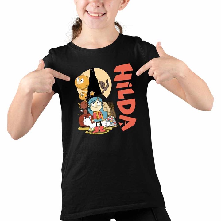 Tricou Copii Fete Hilda Parada Pasarilor Alfur, Fekete