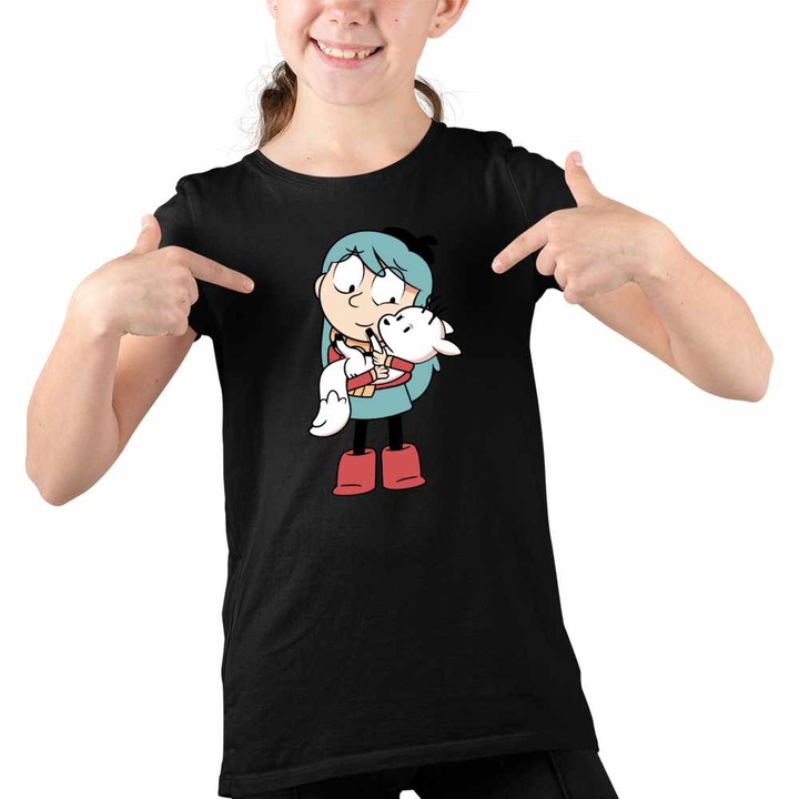 Tricou Copii Fete Hilda Casa Padure Pisica Twig Vulpe, Fekete