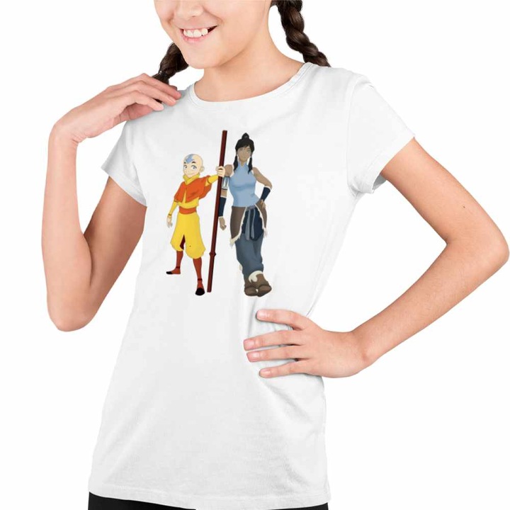 Tricou Copii Fete Avatar Aang Korra Last Airbender Shaolin Monk, Fehér