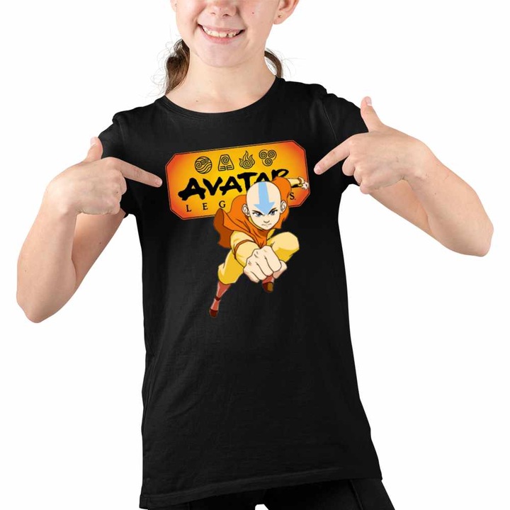 Tricou Copii Fete Avatar Last Airbender Legenda lui Aang, Fekete