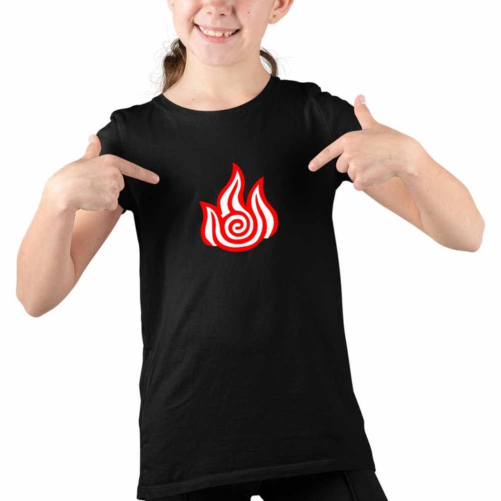 Tricou Copii Fete Avatar Firebender Element Simbol Maestru Focului, Fekete