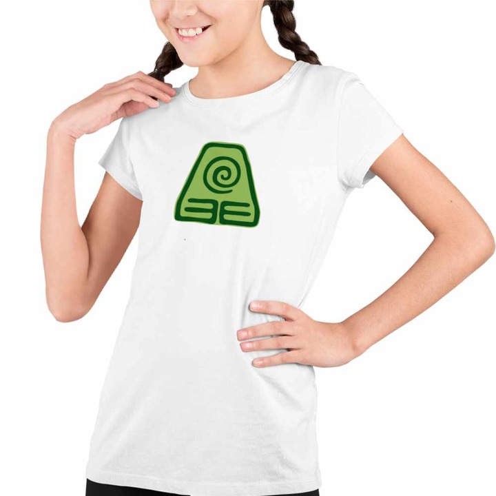Tricou Copii Fete Avatar Earthbender Element Simbol Mastru Pamantului, Fehér