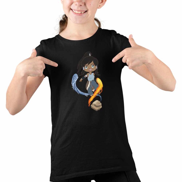 Tricou Copii Fete Avatar Legenda lui Korra Reincarnare Airbender, Fekete