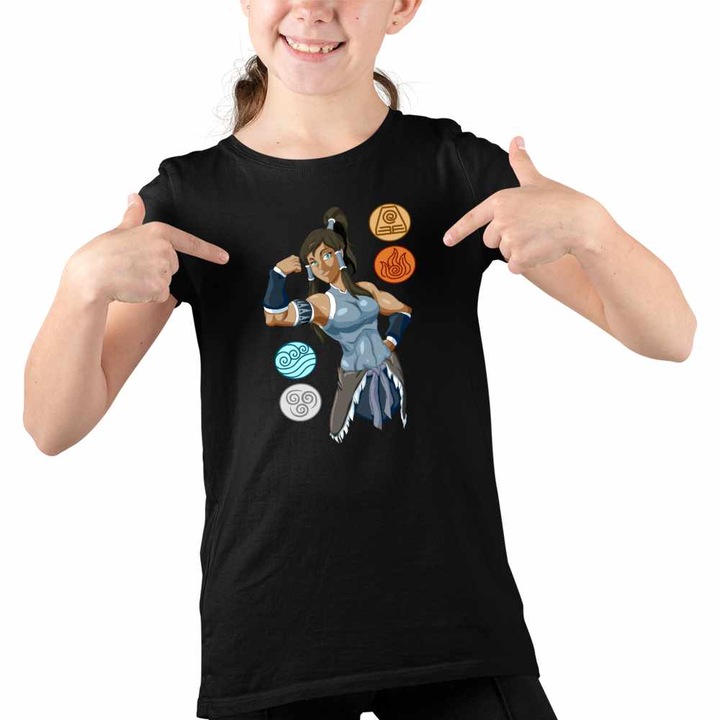 Tricou Copii Fete Avatar Legenda lui Korra Cele 4 Elemente, Fekete