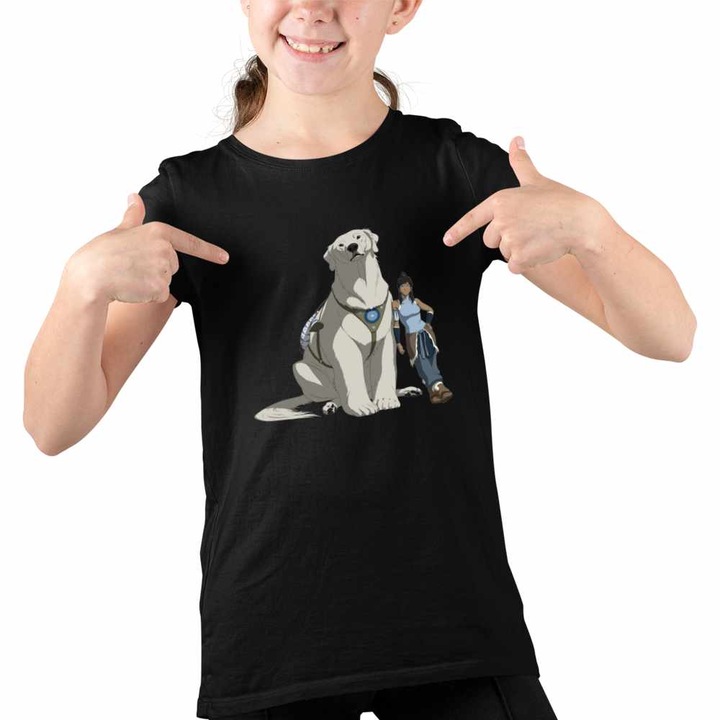 Tricou Copii Fete Avatar Korra Naga Maestru Shaolin, Fekete