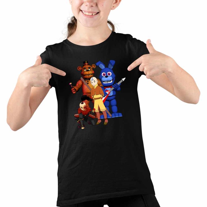 Tricou Copii Fete Avatar Fnaf Freddy Last Airbender Firebender, Fekete