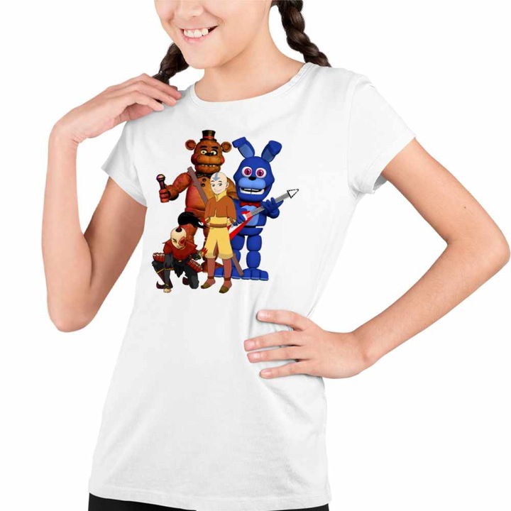 Tricou Copii Fete Avatar Fnaf Freddy Last Airbender Firebender, Fehér