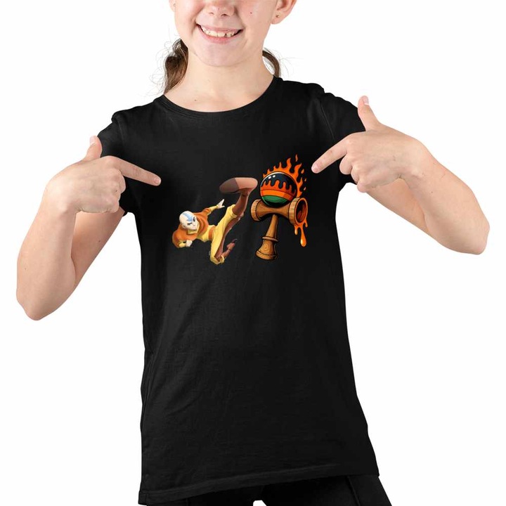 Tricou Copii Fete Avatar Kendama Last Airbender, Fekete