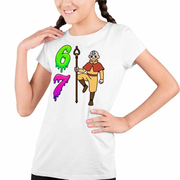 Tricou Copii Fete Avatar Six Seven Last Airbender 67 Calugar Shaolin, Fehér