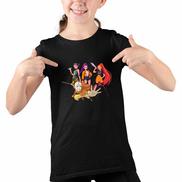 Tricou Copii Fete Avatar Huntrix Kpop Last Airbender, Fekete