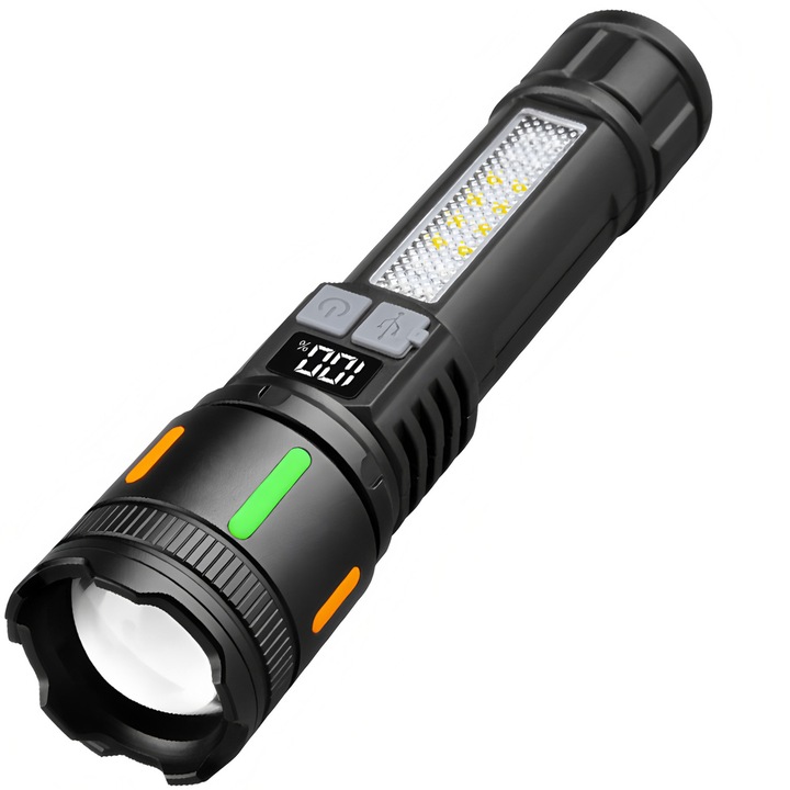 LED фенер BOMSTOM, 5 режима на осветление, водоустойчив IPX6, бързо зареждане USB C, 15.3x3.6см, черен