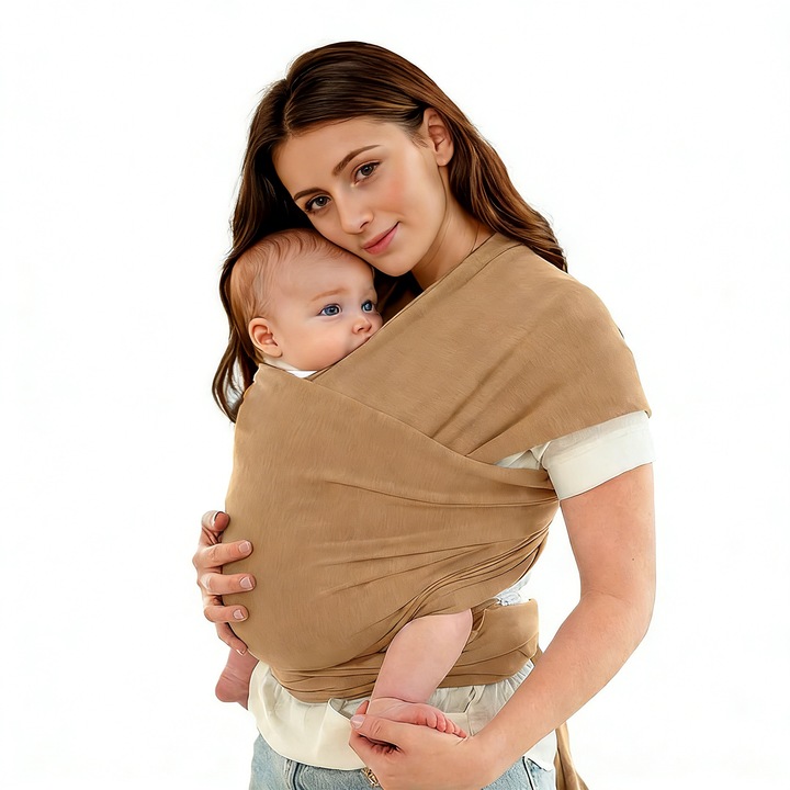 Marsupiu pentru bebelusi, BOMSTOM, Wrap ergonomic, ajustabil, 20 kg, culoare almond, 500x45cm