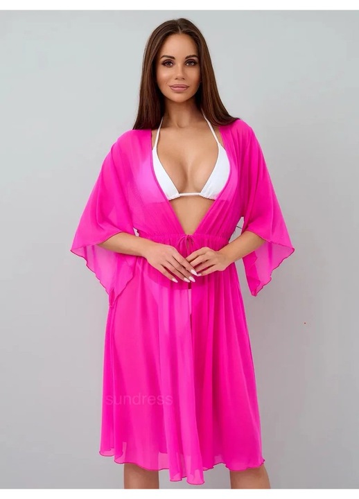 Rochie de plaja dama pareo, cu cordon inchidere in talie, roz 00123 14044, Roz